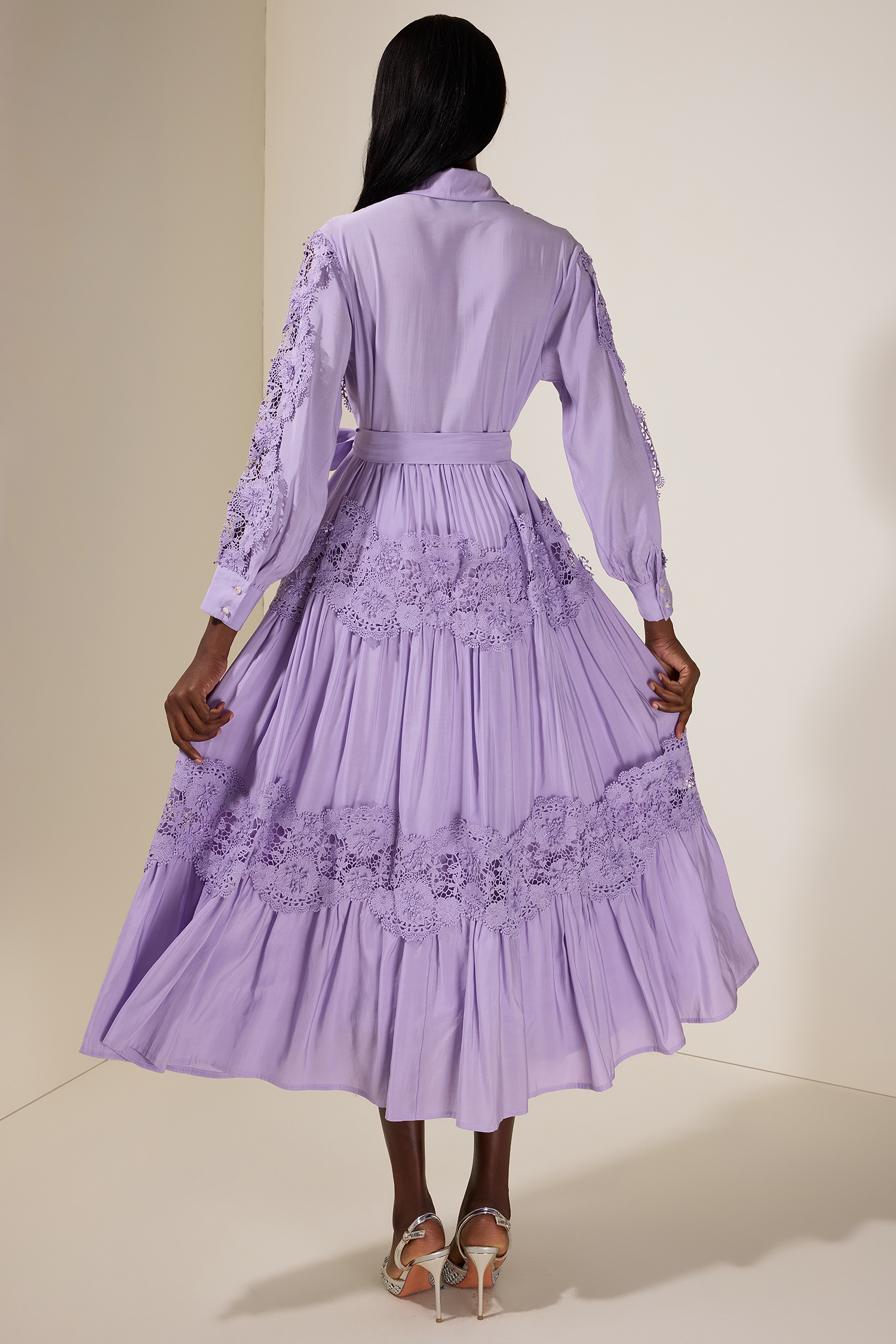 Lace Splicing Flapped Midi Dress