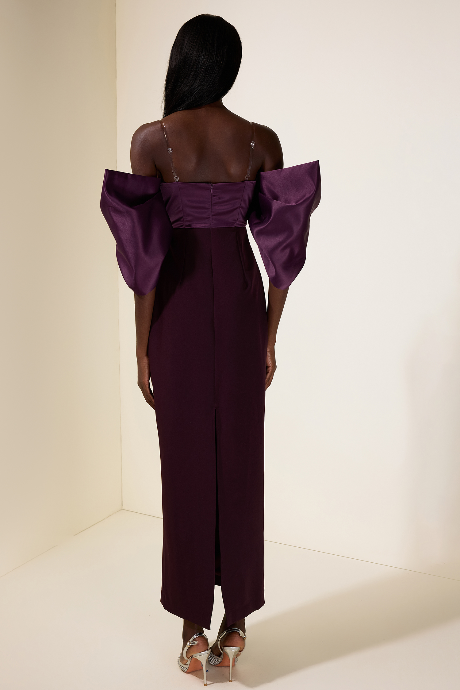 Satin Splicing Off-Shoulder Midi Dress