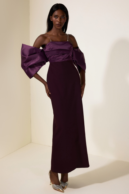 Satin Splicing Off-Shoulder Midi Dress