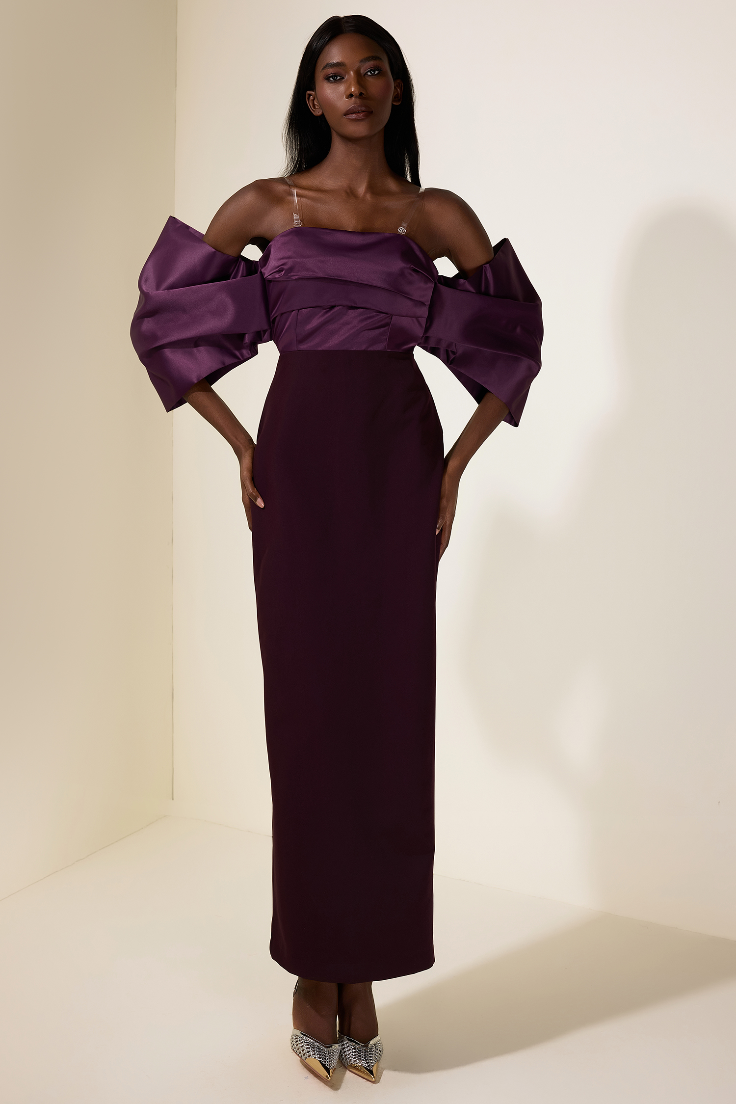 Satin Splicing Off-Shoulder Midi Dress