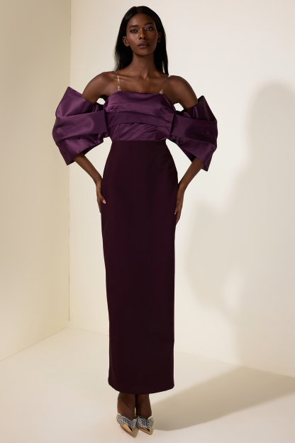 Satin Splicing Off-Shoulder Midi Dress