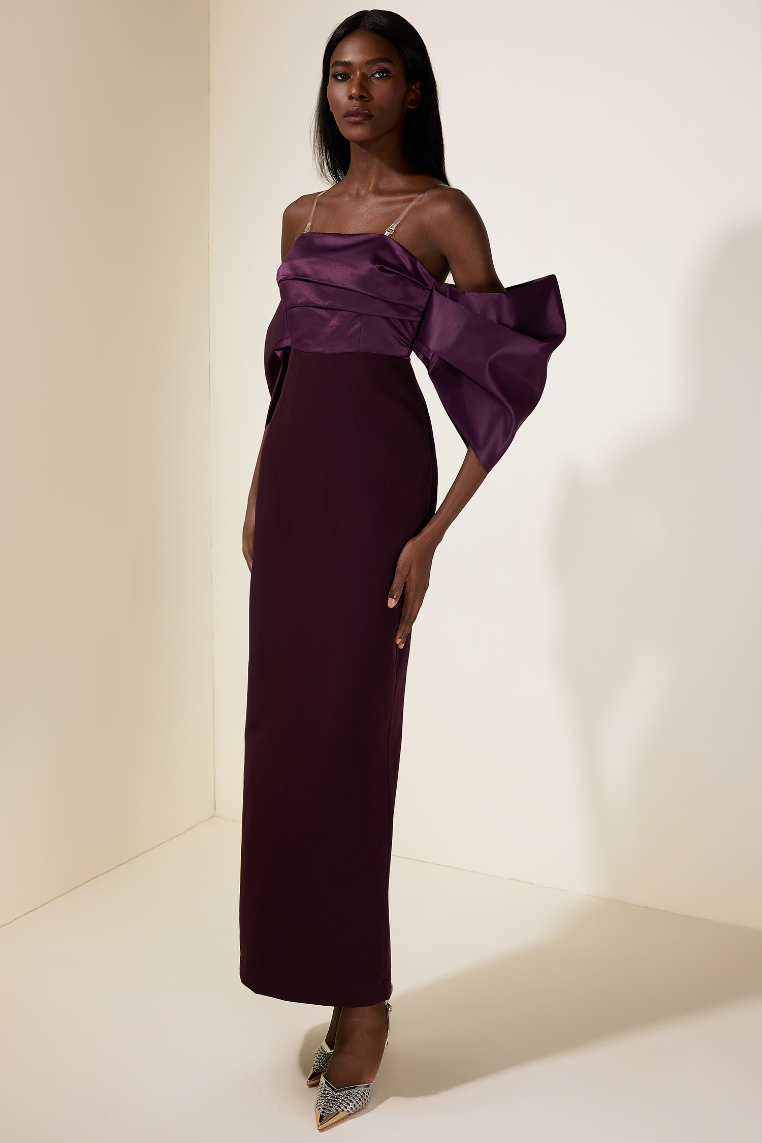 Satin Splicing Off-Shoulder Midi Dress