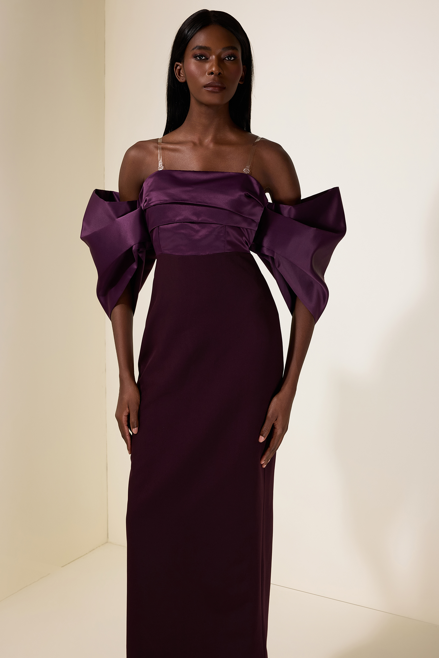 Satin Splicing Off-Shoulder Midi Dress