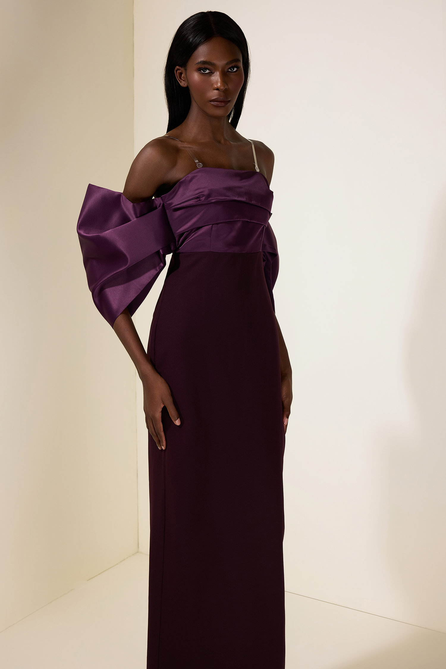 Satin Splicing Off-Shoulder Midi Dress