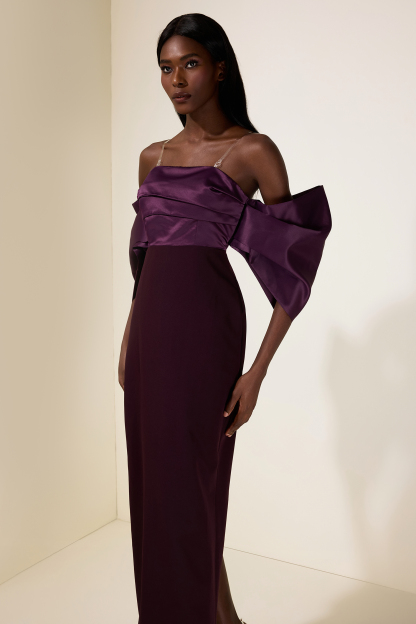 Satin Splicing Off-Shoulder Midi Dress