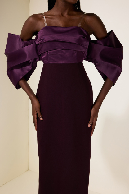 Satin Splicing Off-Shoulder Midi Dress