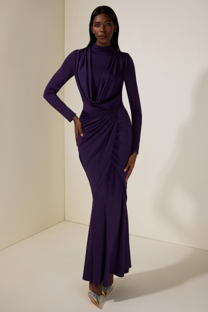 Jersey Gathering Long Sleeve Maxi Dress