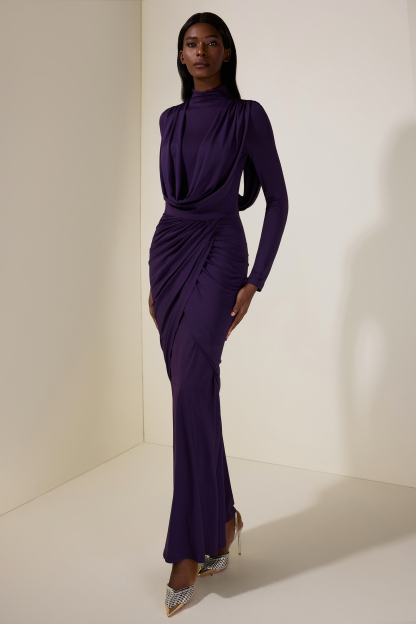 Jersey Gathering Long Sleeve Maxi Dress