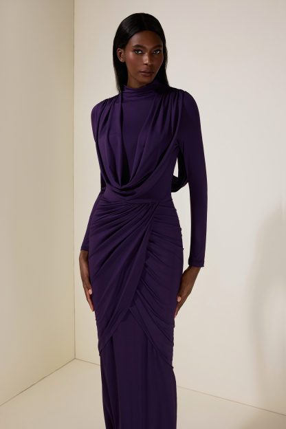 Jersey Gathering Long Sleeve Maxi Dress