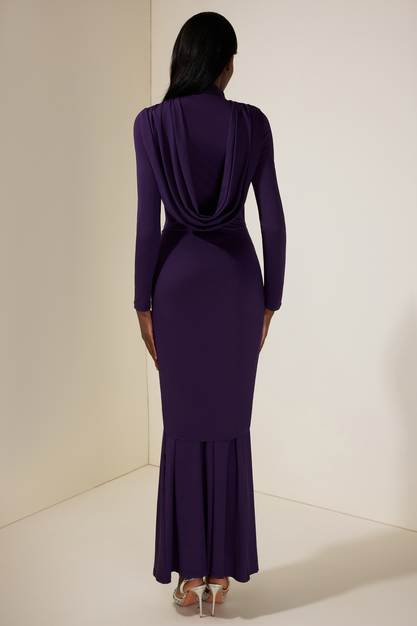 Jersey Gathering Long Sleeve Maxi Dress