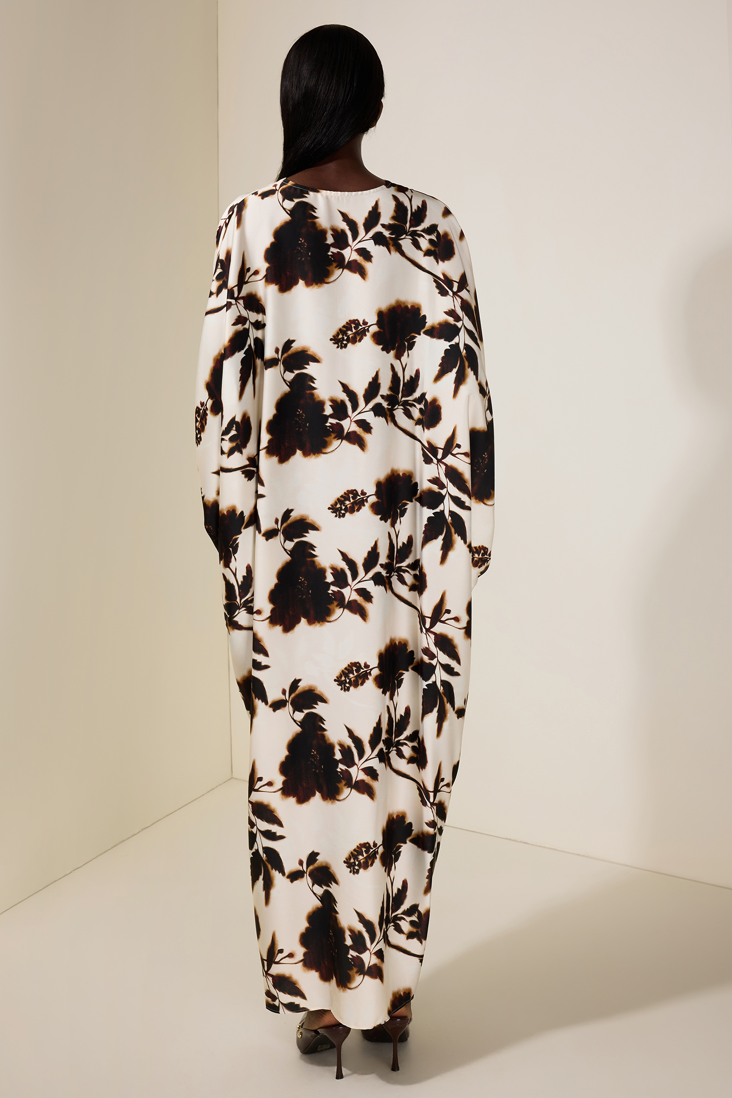 Floral Batwing Sleeve Metal Decorations  Midi Dress