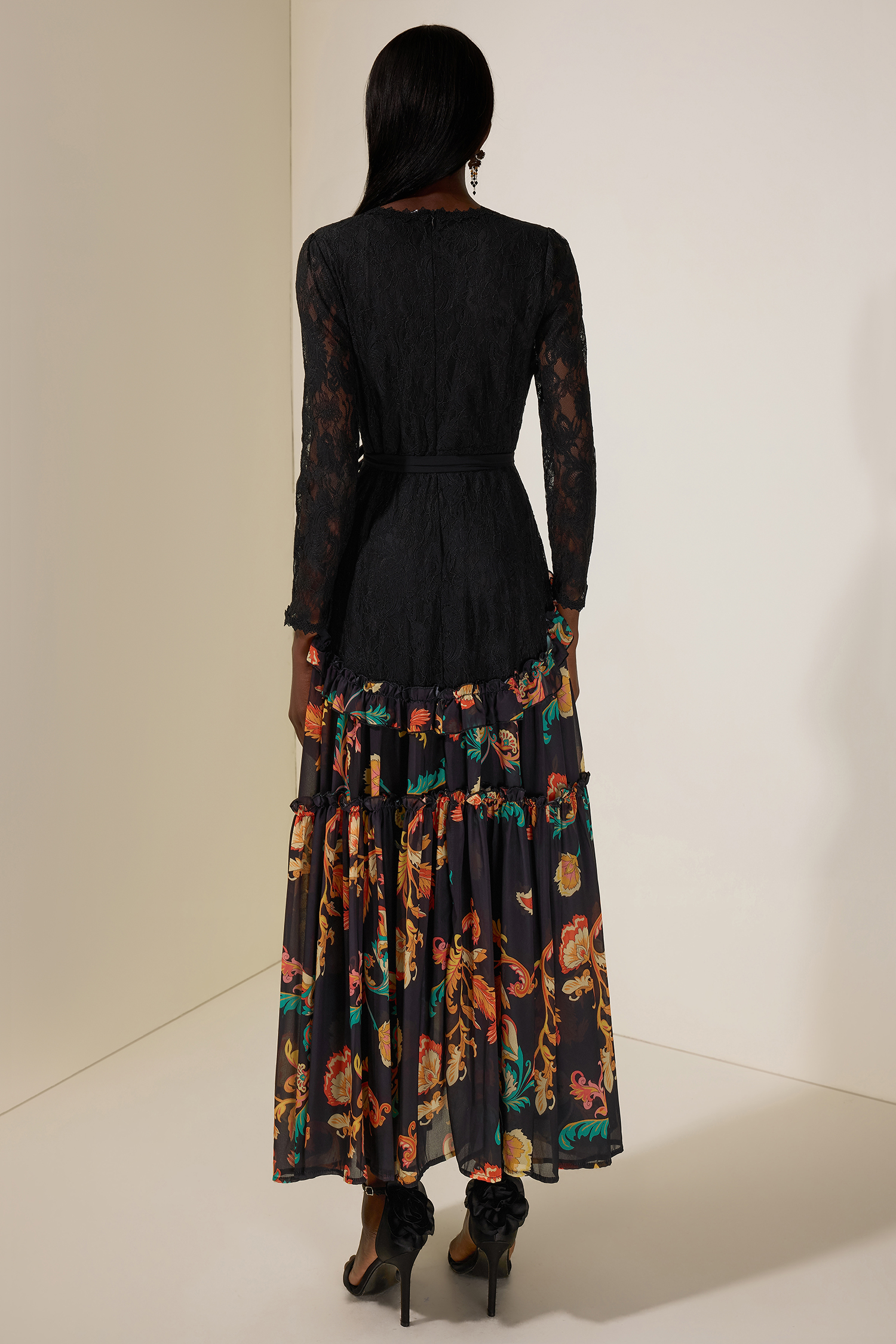 Paisley Print Lace Beaded Midi Dress