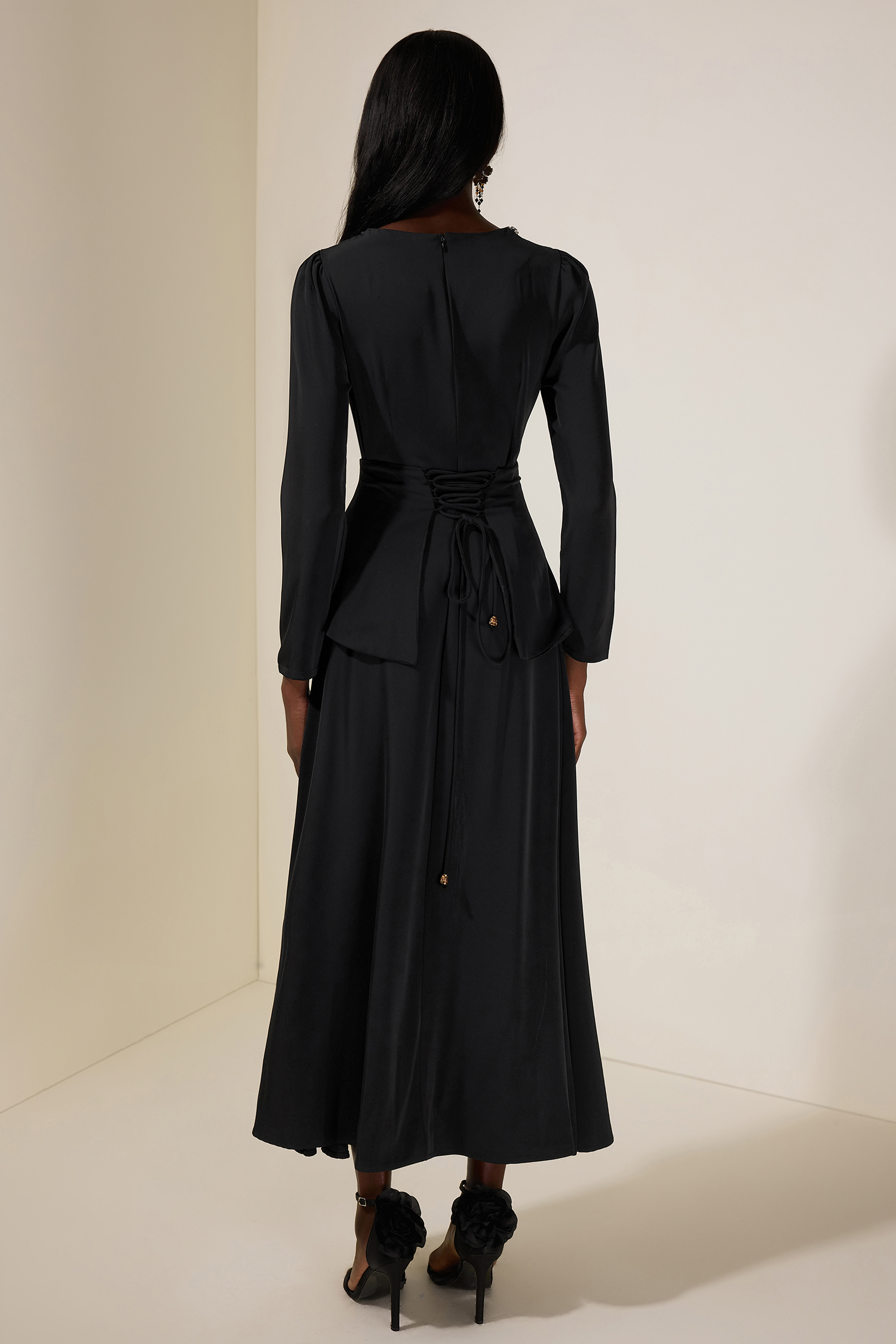 Rhinestone Long Sleeve Midi Dress