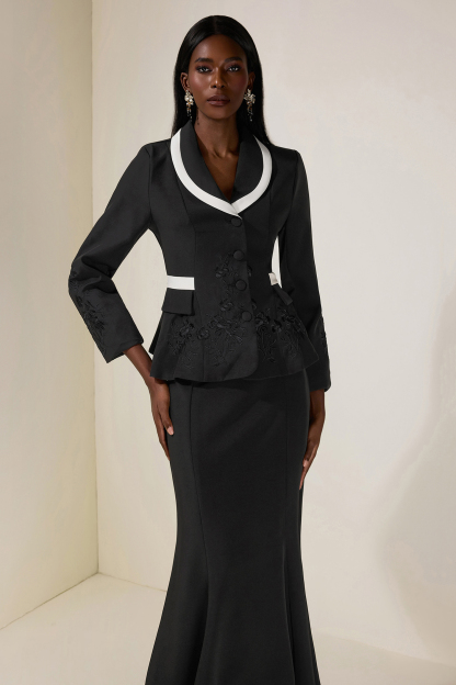 Contrast Color Embroidered Top & Maxi Skirt Set