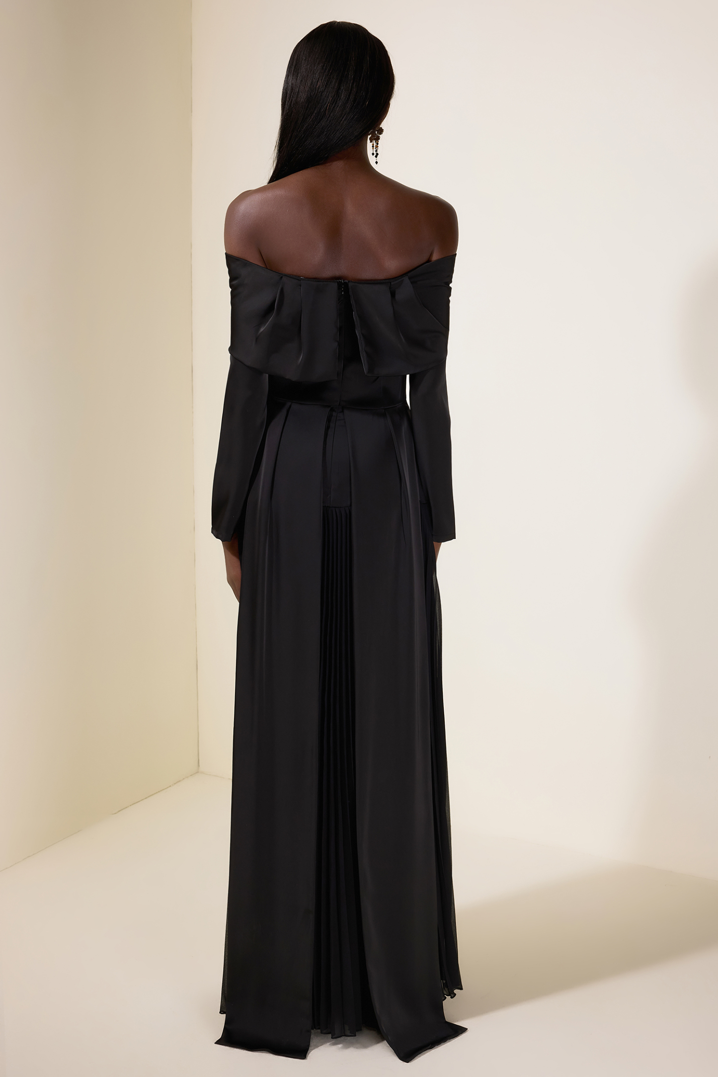 Satin Splicing Chiffon Pleat Maxi Dress