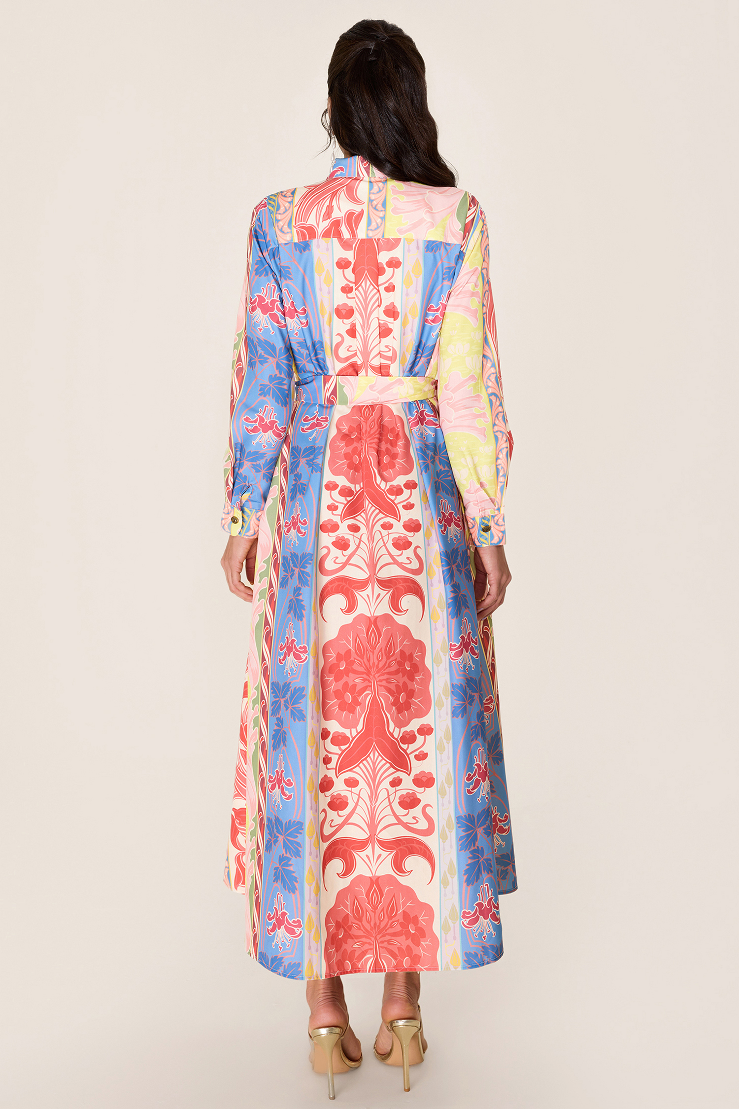 Botanical Print Long Sleeve Midi Dress