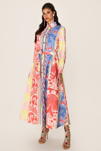 Botanical Print Long Sleeve Midi Dress