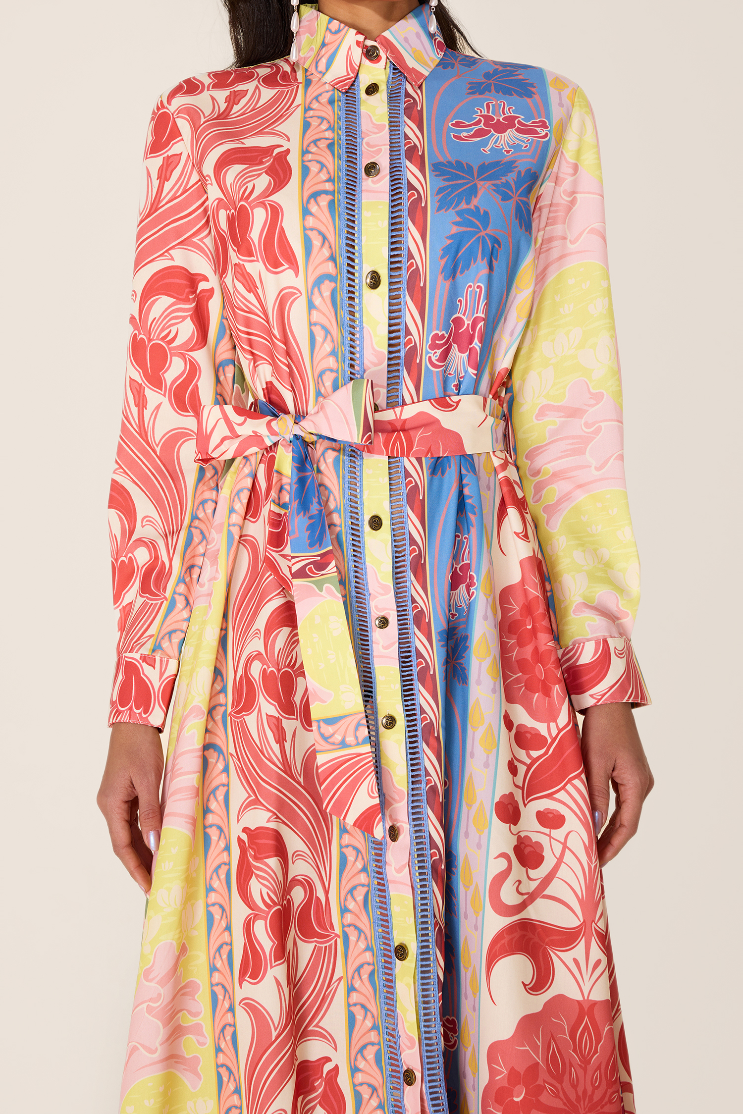 Botanical Print Long Sleeve Midi Dress