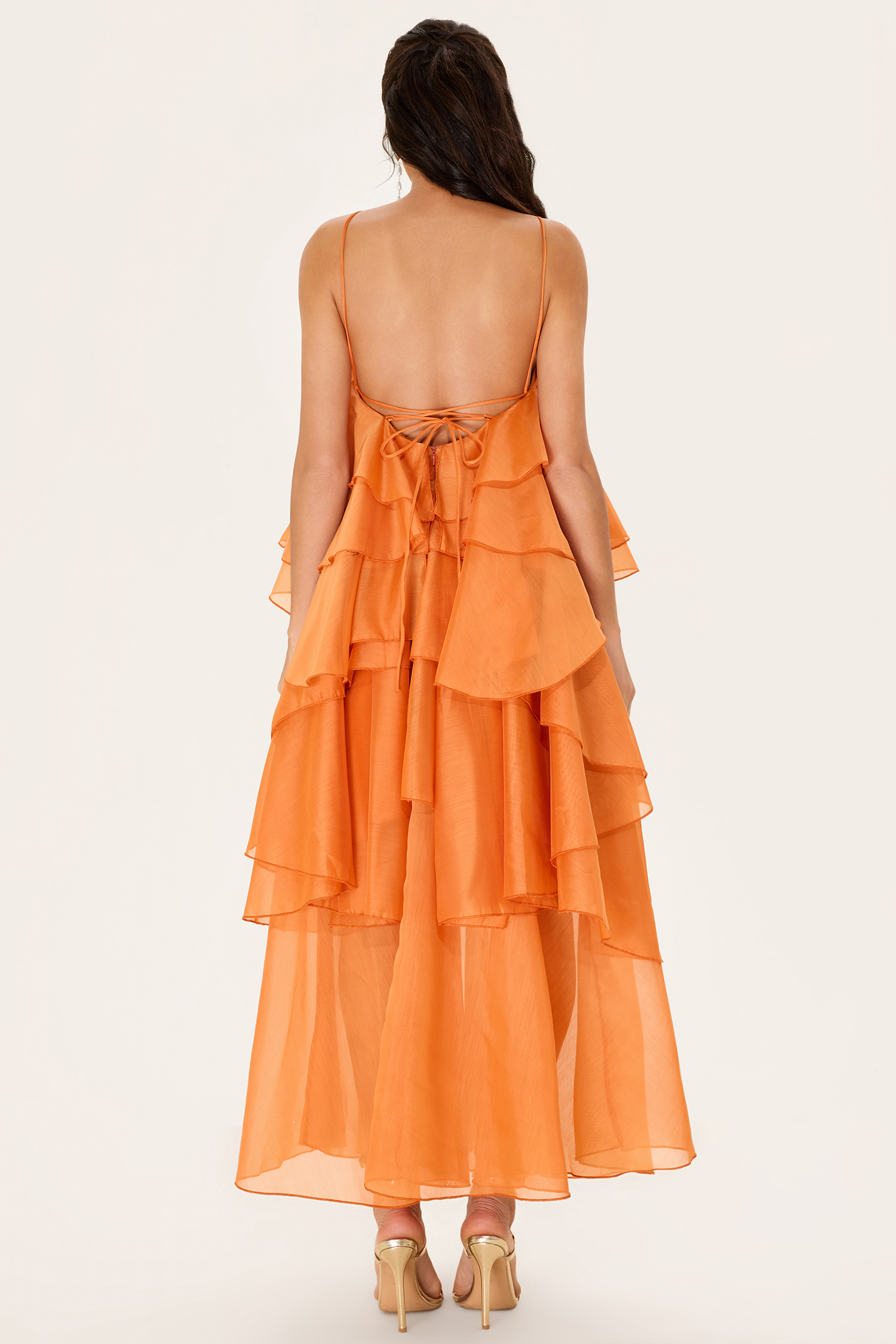 3D Flower Halter Neck Frill Maxi Dress