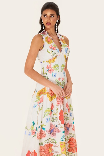 Floral V-Neck Sleeveless Midi Dress