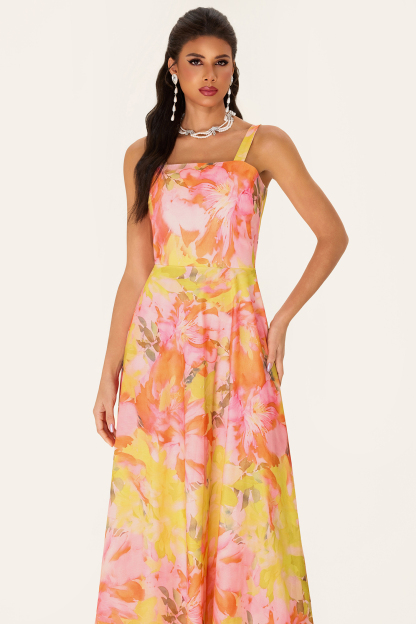 [Copy]Floral Sleeveless Square Collar Midi Dress