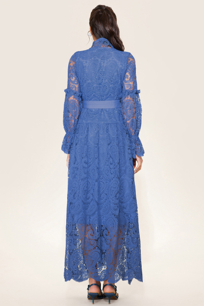 Single Breasted Lace Split Midi Dress