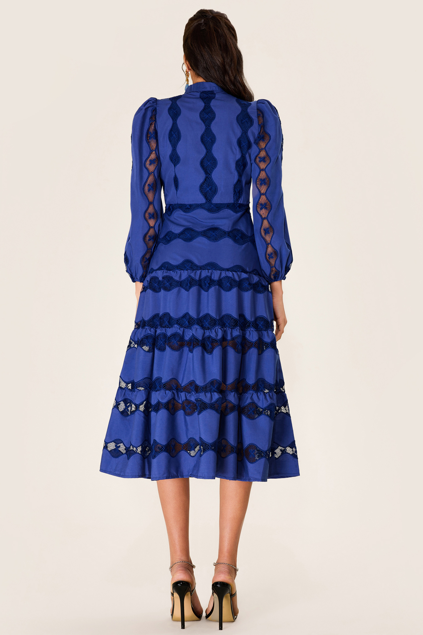 Embroidered Solid Bottom Midi Dress