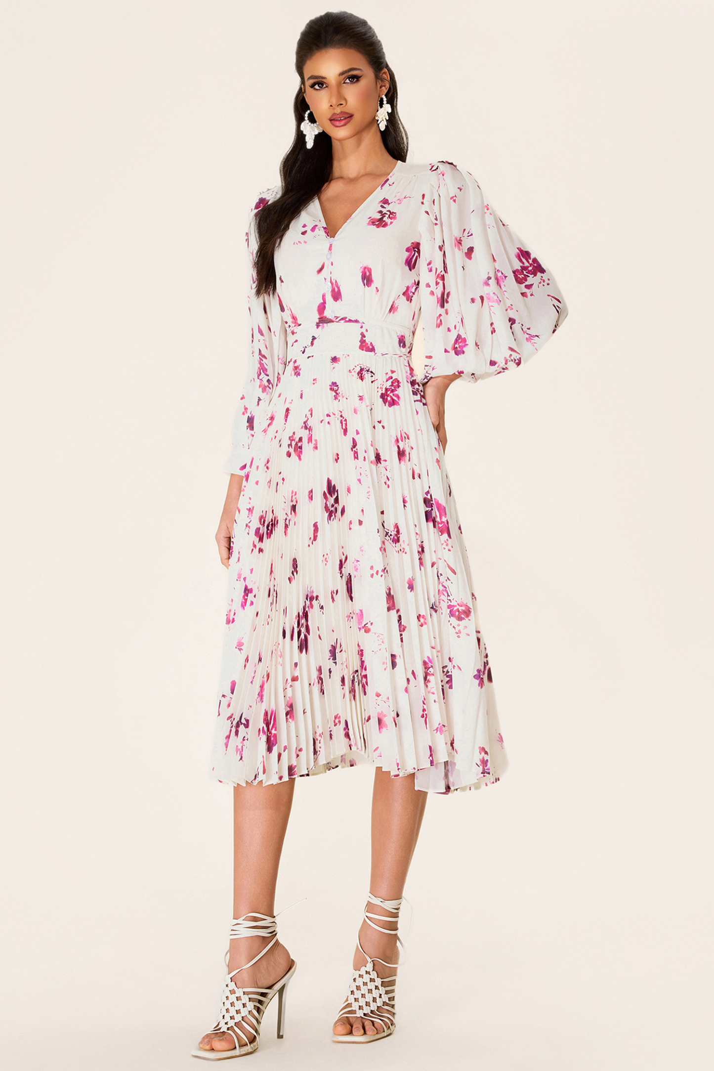 Chiffon Floral V-Neck Midi Dress