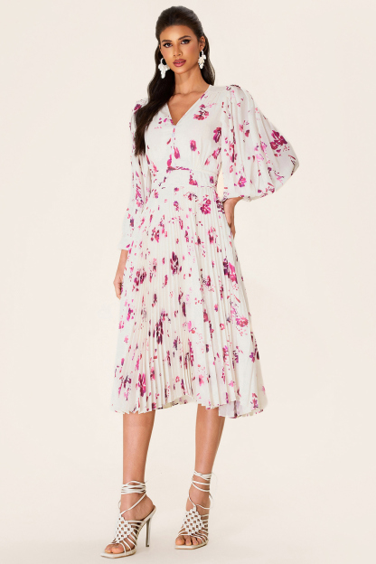 Chiffon Floral V-Neck Midi Dress