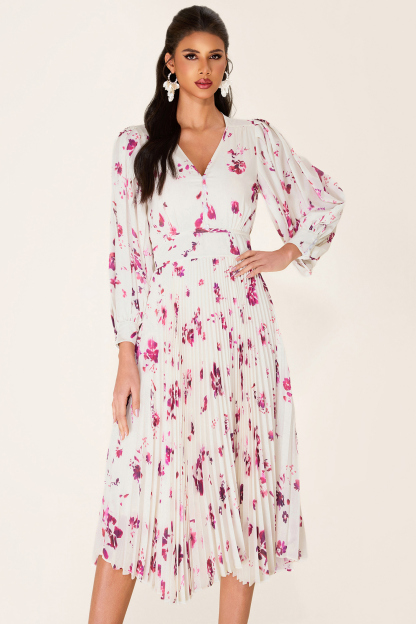 Chiffon Floral V-Neck Midi Dress