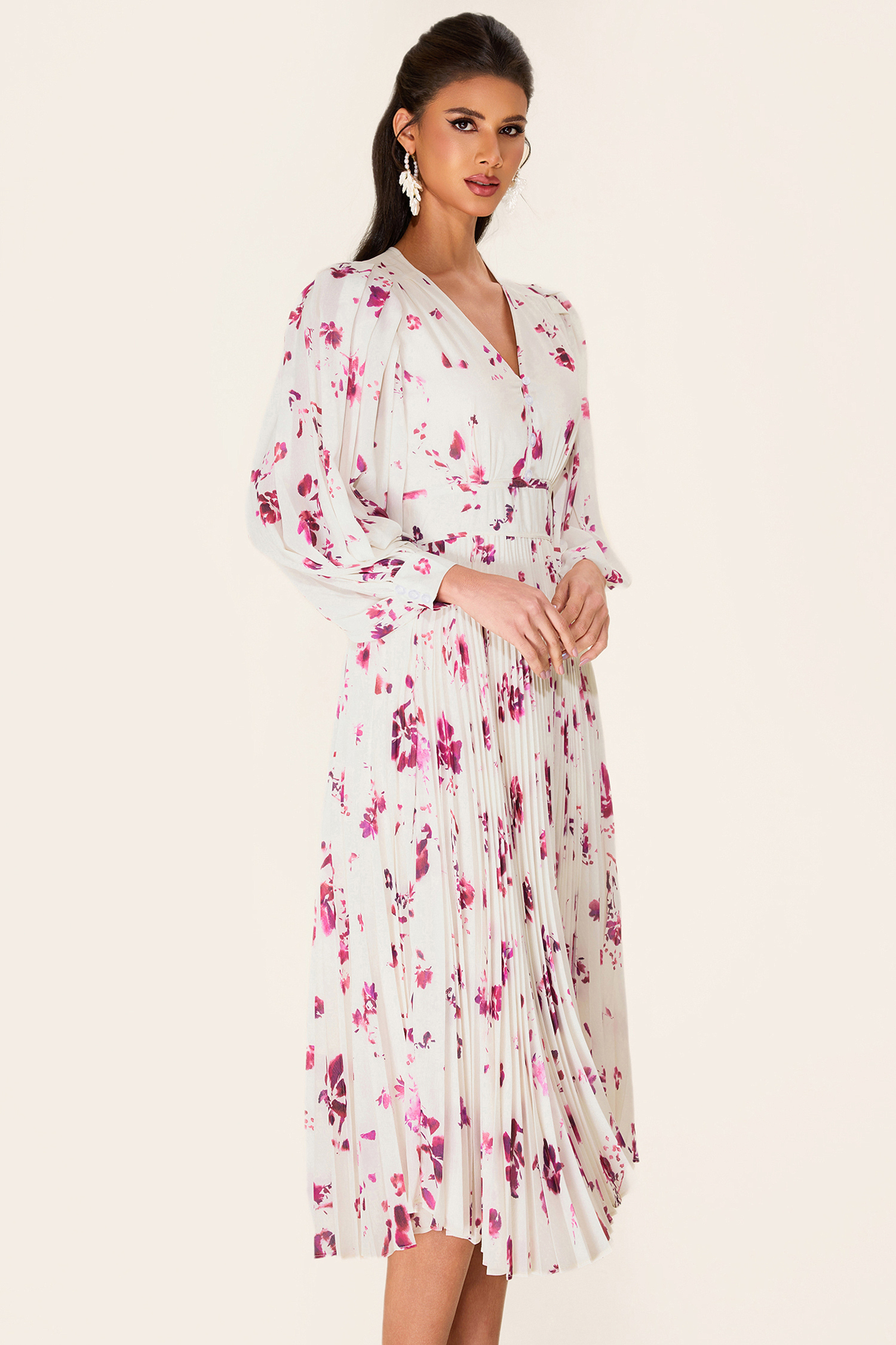 Chiffon Floral V-Neck Midi Dress