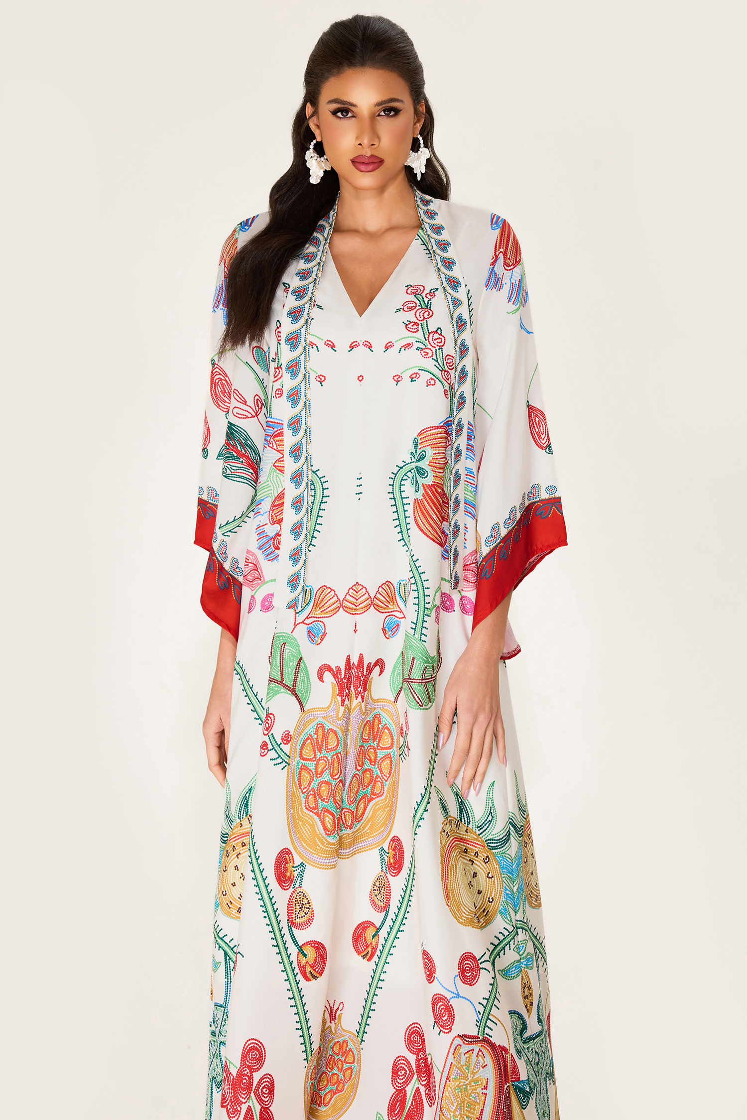 Floral V-Neck Ball Sleeve Maxi Dress