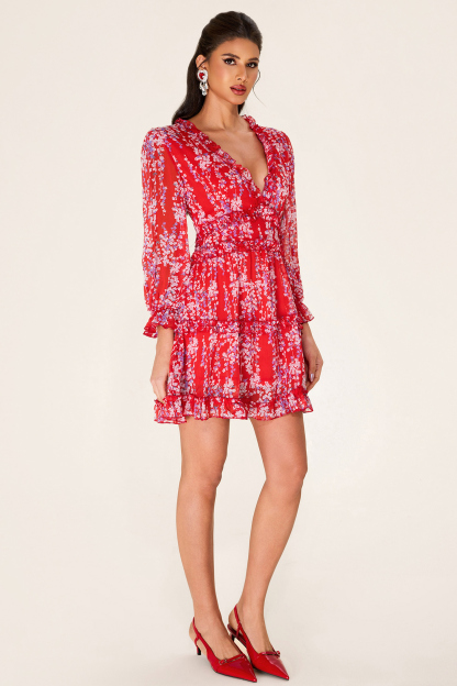 Floral Frill Cut-Out Mini Dress