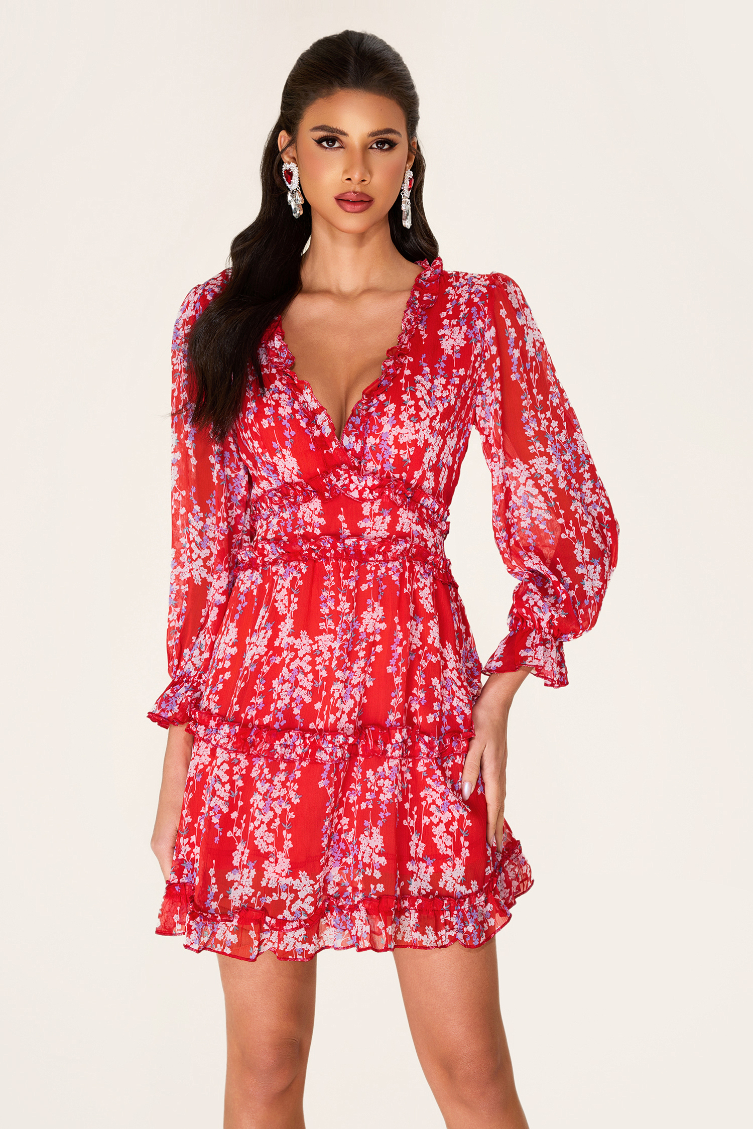 Floral Frill Cut-Out Mini Dress