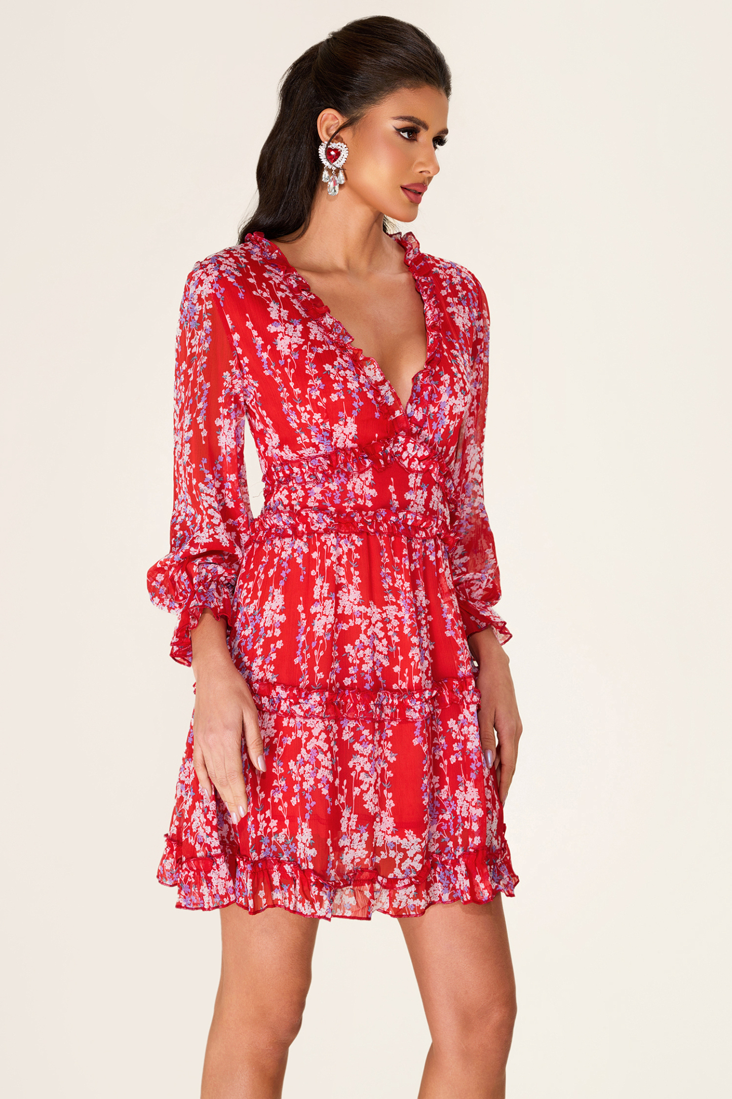 Floral Frill Cut-Out Mini Dress