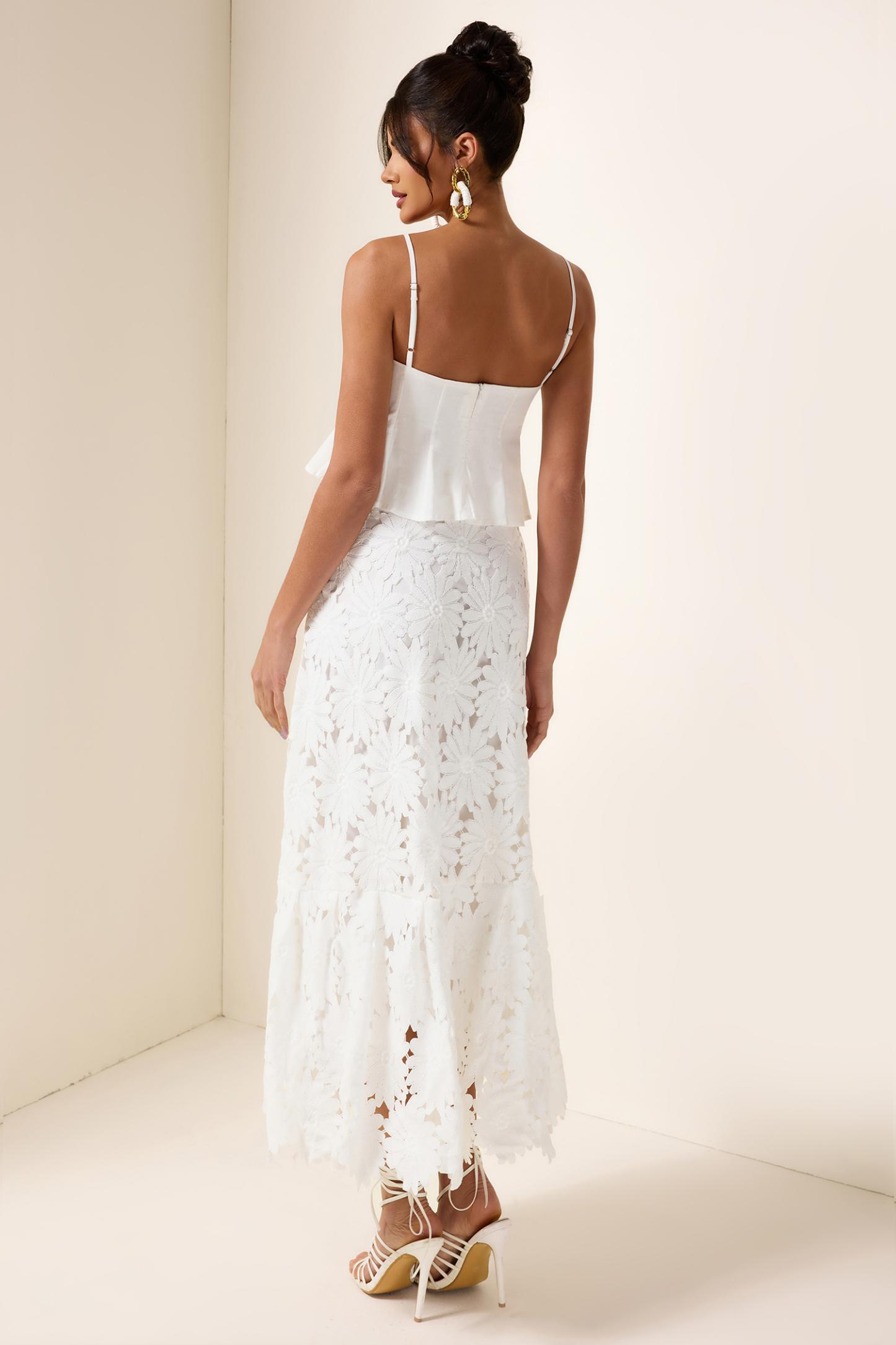 3D Floral Top & High Waist Embroidered Skirt Set
