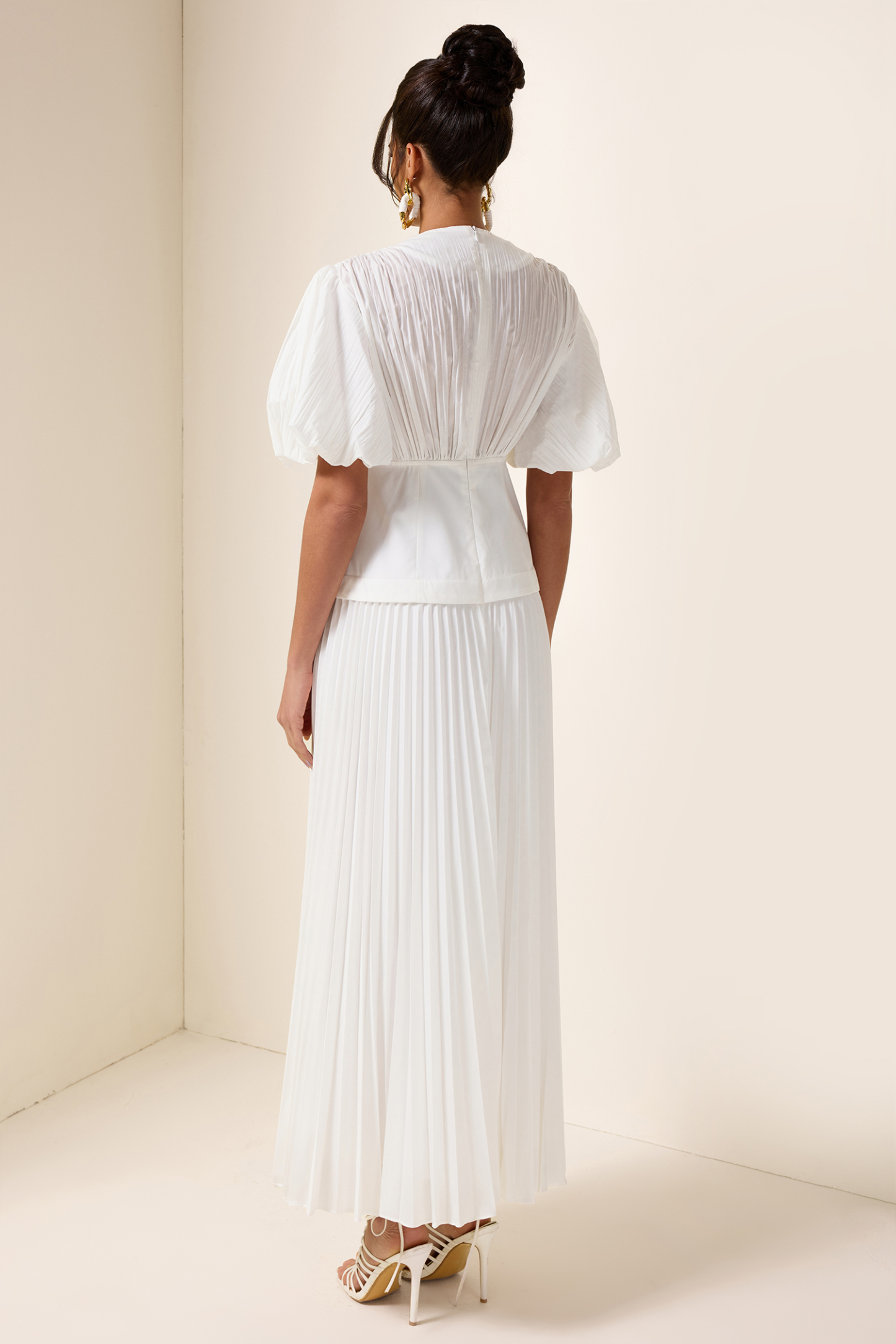 Solid Pleated Lace Up Midi Dress