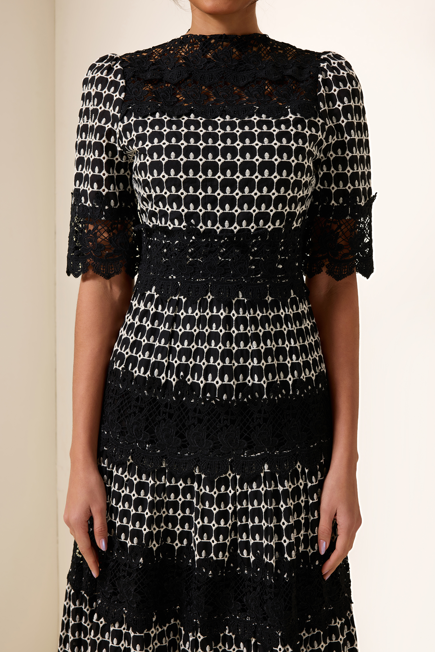 Lace Embroidery Short Sleeve Midi Dress
