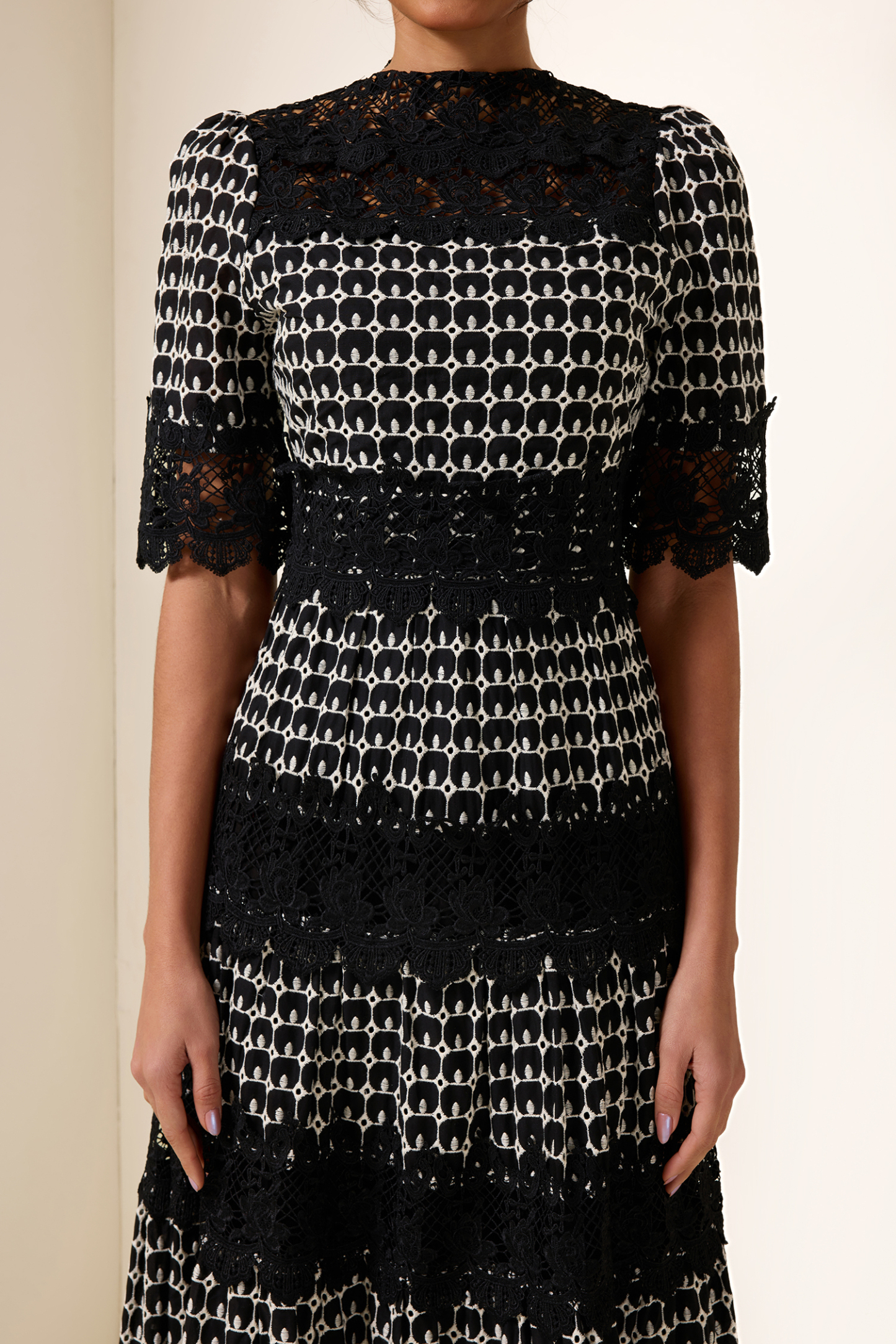Lace Embroidery Short Sleeve Midi Dress