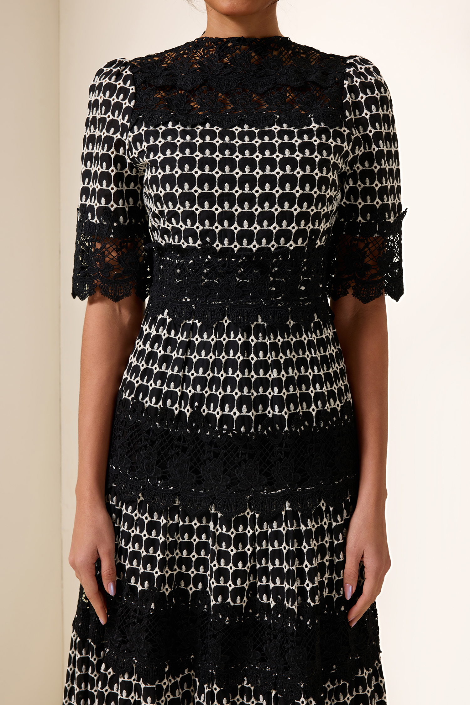 Lace Embroidery Short Sleeve Midi Dress