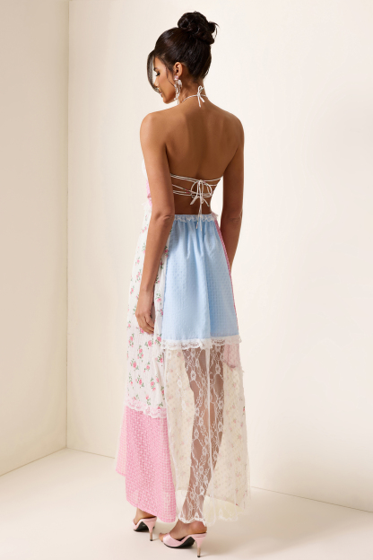 Floral Patchwork Print Lace Midi Dress