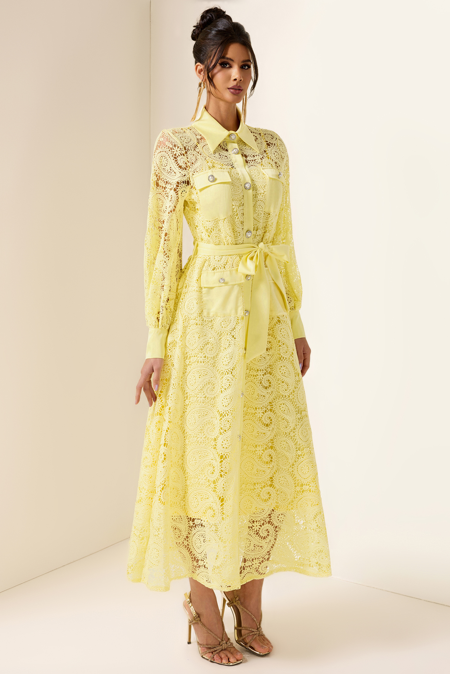Solid Embroidered Pocket Midi Dress