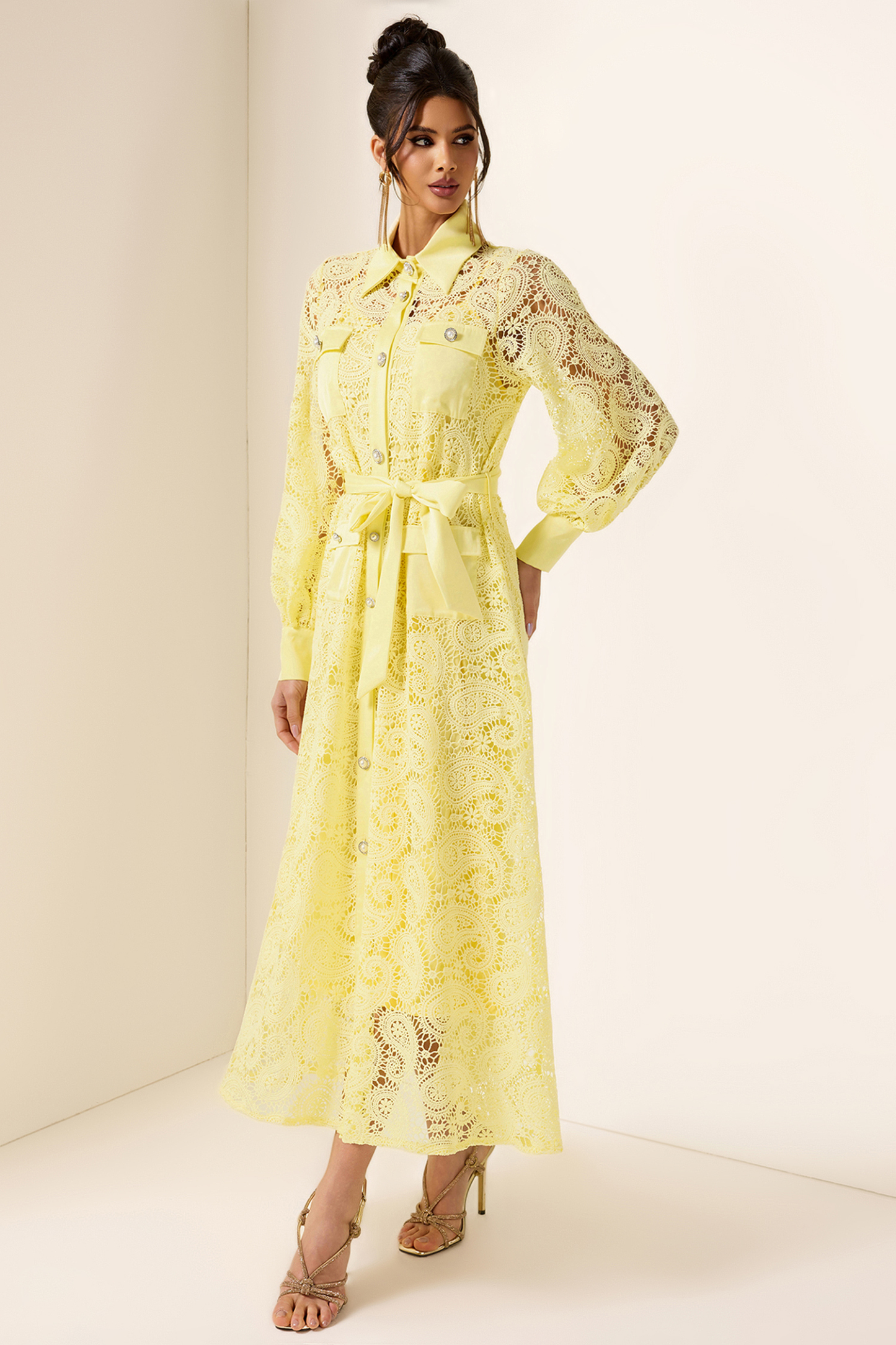 Solid Embroidered Pocket Midi Dress