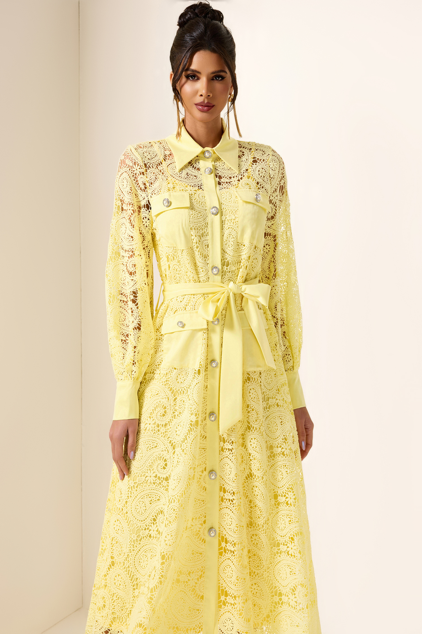 Solid Embroidered Pocket Midi Dress