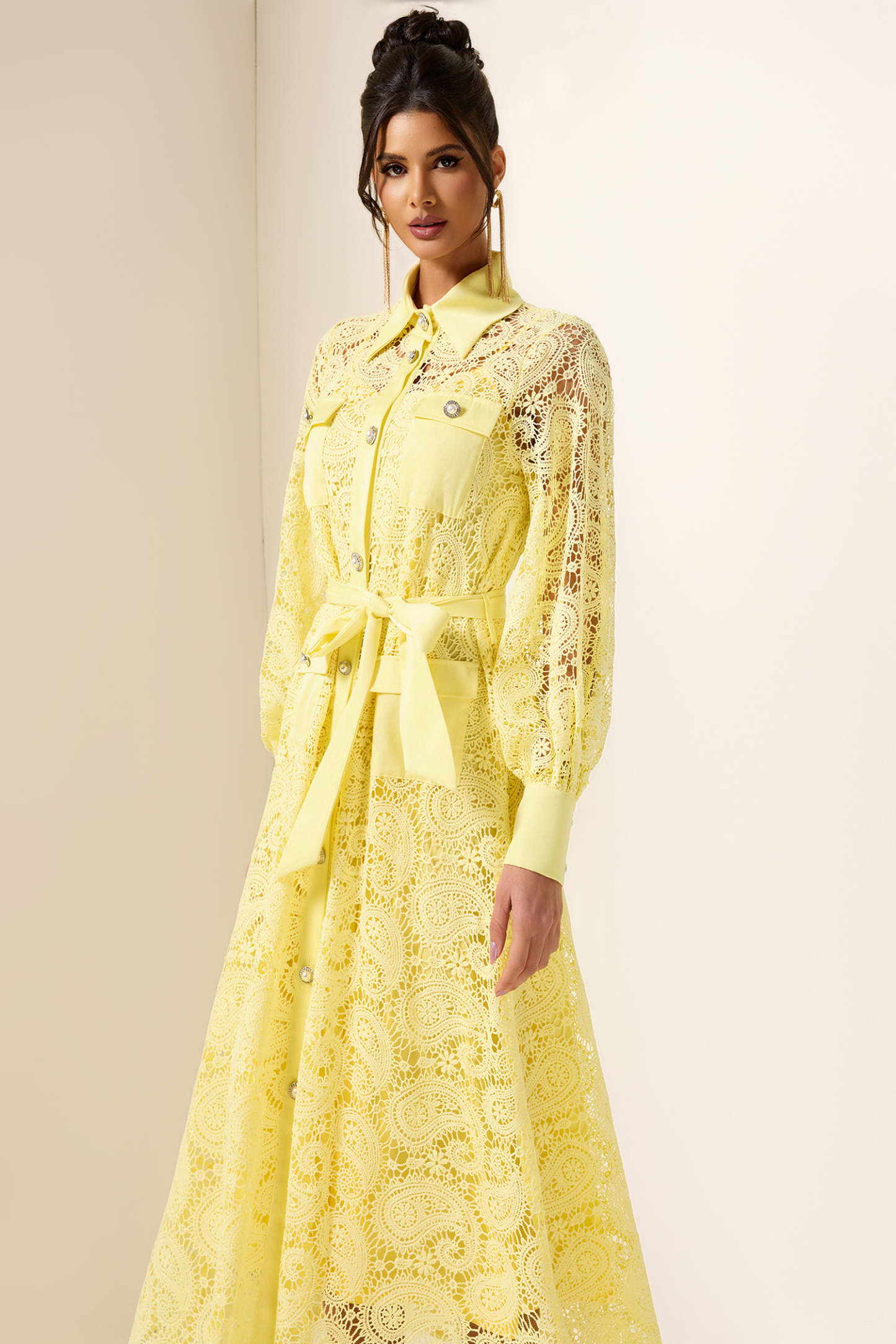 Solid Embroidered Pocket Midi Dress