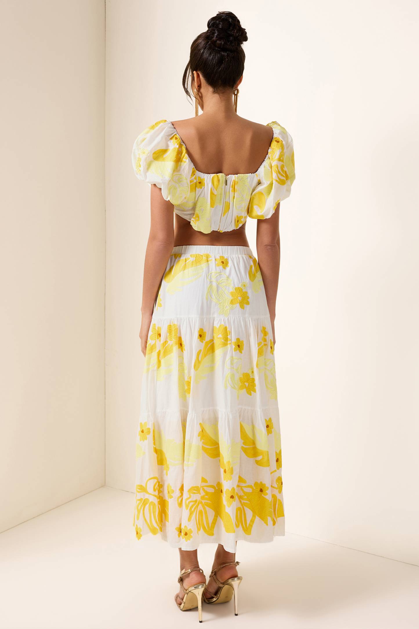 Embroidery Off-Shoulder Top & High Waist Midi Dress Set