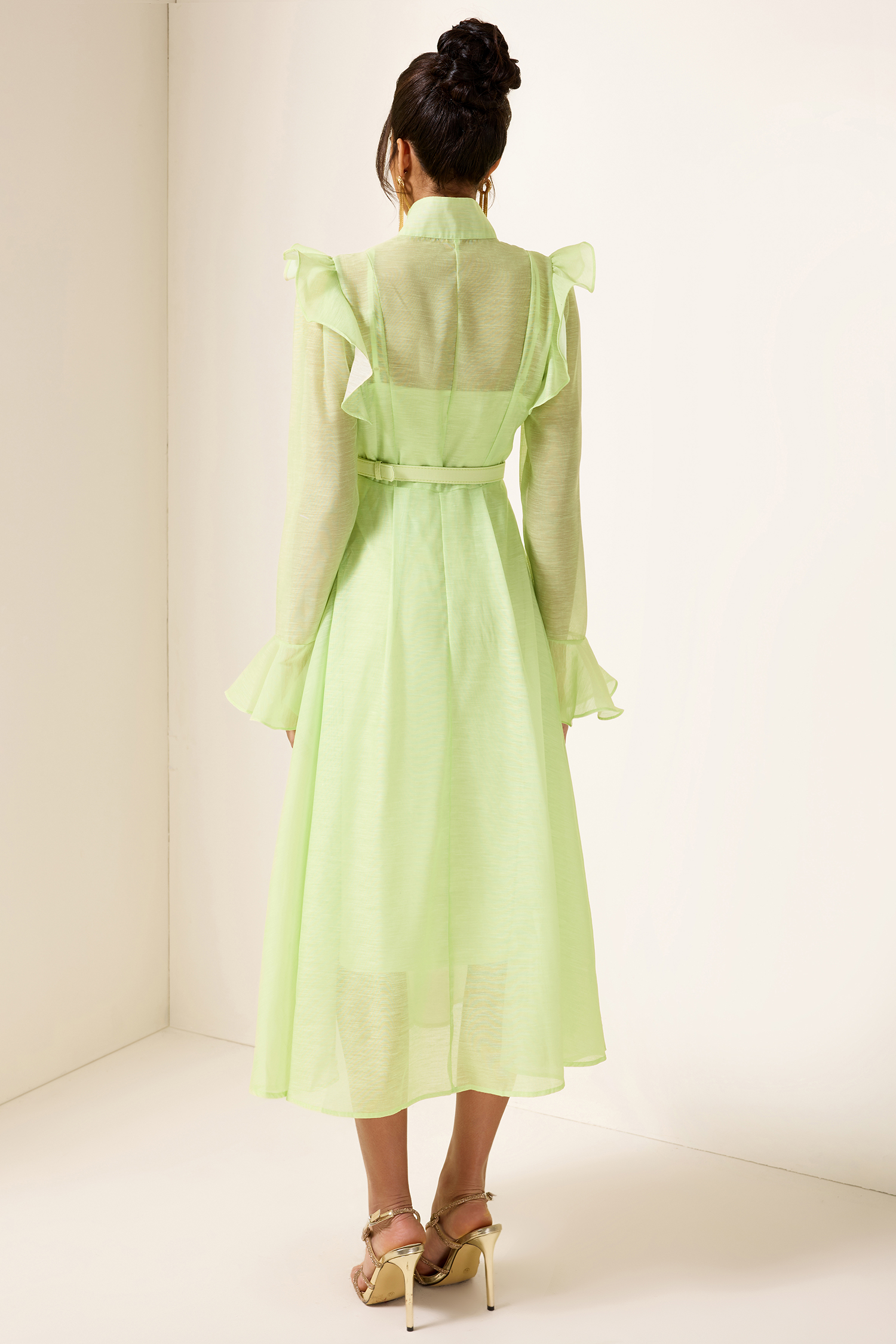 Solid 3D Floral Frill Midi Dress