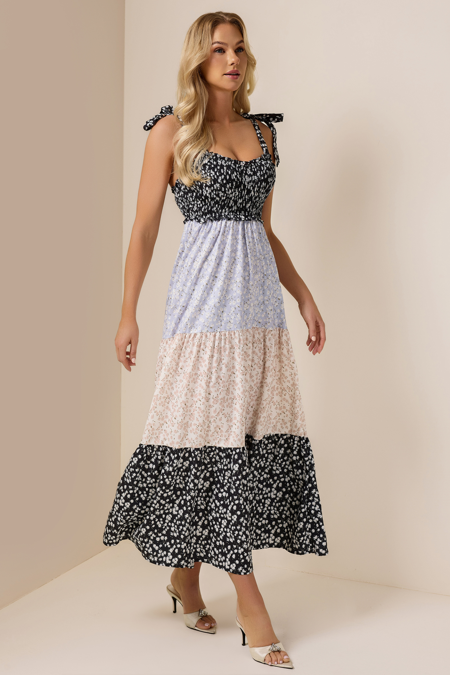 Floral Smock Frill Midi Dress