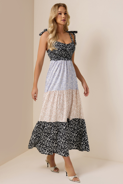 Floral Smock Frill Midi Dress