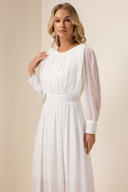 Solid Ruched Lantern Sleeve Maxi Dress